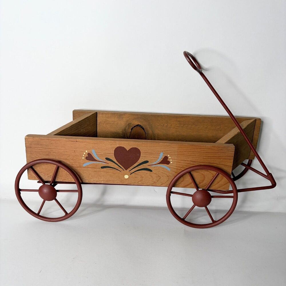 Cottagecore Wall Decor Decorative Wagon Hand Painted Heart Decal Wood 15"